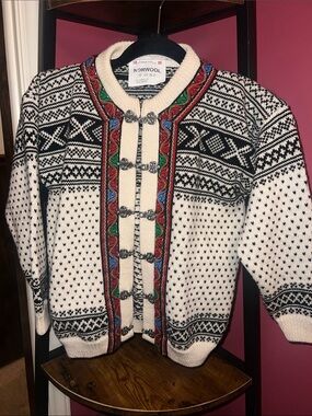 Women's Cream & Black Nordic Cardigan with Multicolor Trim